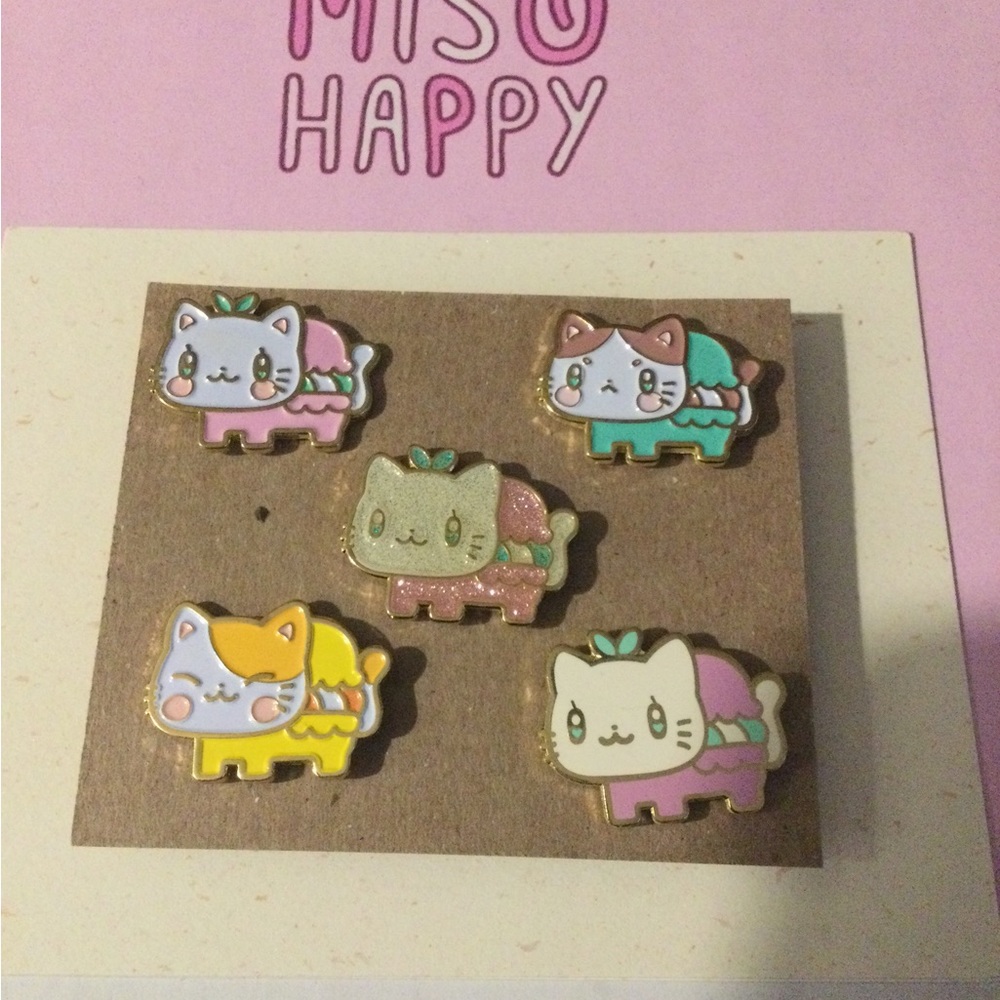 Mis0happy meow-carons metal lapel pins (set of 5)